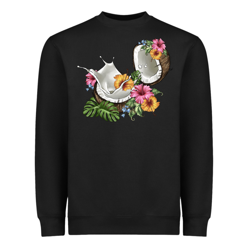 Coconut With Tropical Leavers And Flowers Heavyweight Sweatshirt by BarkalooDesign | Teevron