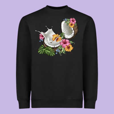 Coconut With Tropical Leavers And Flowers Heavyweight Sweatshirt Designed By Barkaloodesign