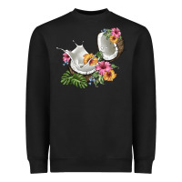 Black coconut with tropical leavers and flowers Heavyweight Sweatshirt - BarkalooDesign