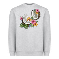 Heather Grey coconut with tropical leavers and flowers Heavyweight Sweatshirt - BarkalooDesign