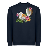 Navy coconut with tropical leavers and flowers Heavyweight Sweatshirt - BarkalooDesign