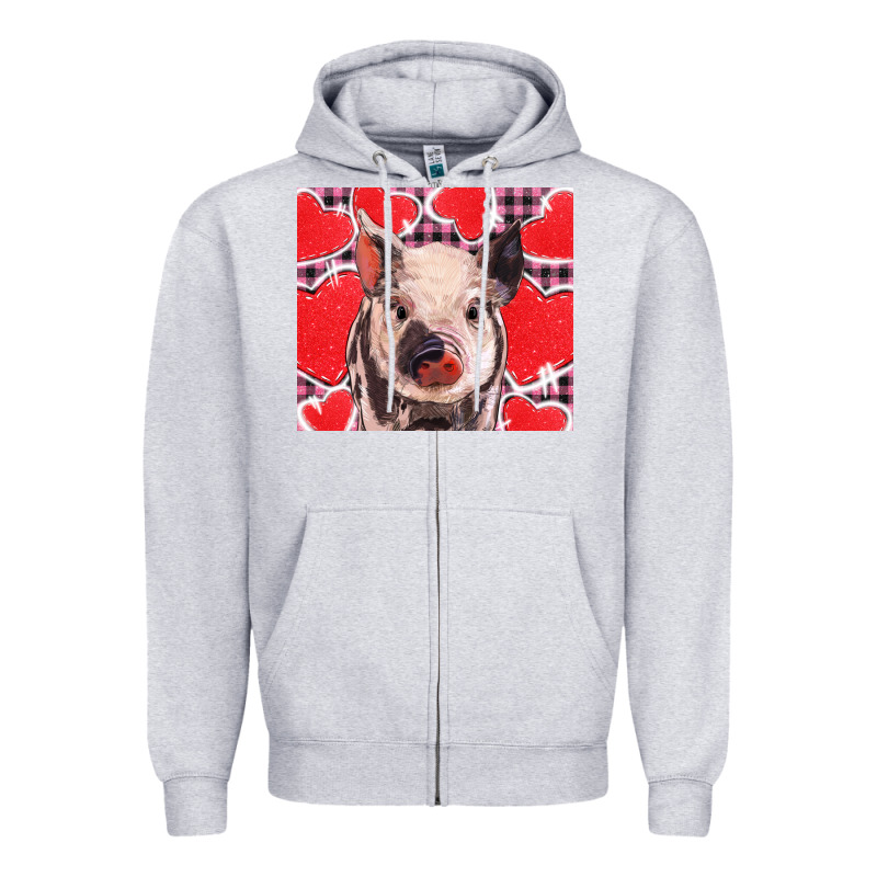 Valentine's Day Glitter Hearts Pig Zipper Hoodie by BarkalooDesign | Teevron