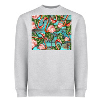 Heather Grey flamingos with leaves Heavyweight Sweatshirt - BarkalooDesign