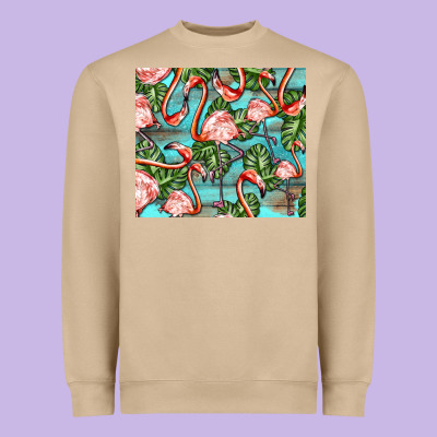 Flamingos With Leaves Heavyweight Sweatshirt Designed By Barkaloodesign