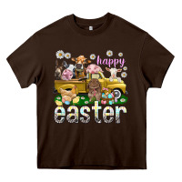 Chocolate Brown Happy Easter truck with farm animals Heavy Core Tee - NancyCooperArtShop