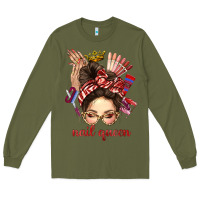 Army Green nail queen messy bun with crown bbs Long Sleeve Tee - BundleAndBundleShop