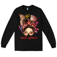 Black nail queen messy bun with crown bbs Long Sleeve Tee - BundleAndBundleShop