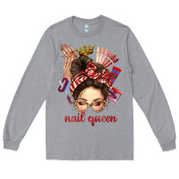 Heather Grey nail queen messy bun with crown bbs Long Sleeve Tee - BundleAndBundleShop