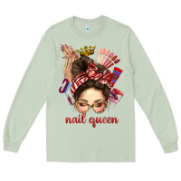 Matcha nail queen messy bun with crown bbs Long Sleeve Tee - BundleAndBundleShop