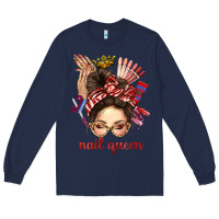 Navy nail queen messy bun with crown bbs Long Sleeve Tee - BundleAndBundleShop