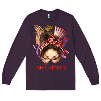 Plum nail queen messy bun with crown bbs Long Sleeve Tee - BundleAndBundleShop
