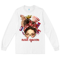 White nail queen messy bun with crown bbs Long Sleeve Tee - BundleAndBundleShop
