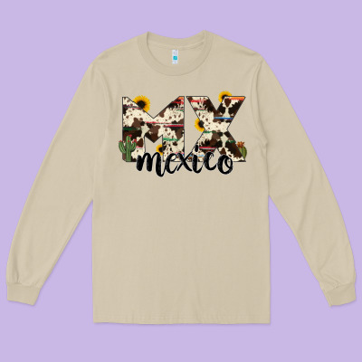 Mexico State Cowhide Serape Cactus Long Sleeve Tee Designed By Ranaportraitstore