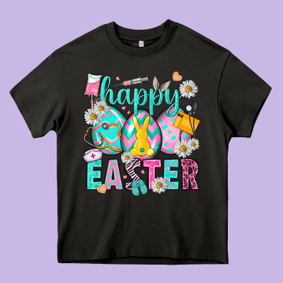 Happy Easter Eggs Nurse Heavy Core Tee Designed By Nancycooperartshop