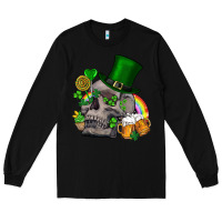 Black St Patrick's Day boho skull Long Sleeve Tee - FaDigitalArtStudio