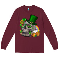 Burgundy St Patrick's Day boho skull Long Sleeve Tee - FaDigitalArtStudio