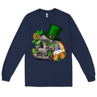 Navy St Patrick's Day boho skull Long Sleeve Tee - FaDigitalArtStudio