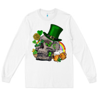 White St Patrick's Day boho skull Long Sleeve Tee - FaDigitalArtStudio