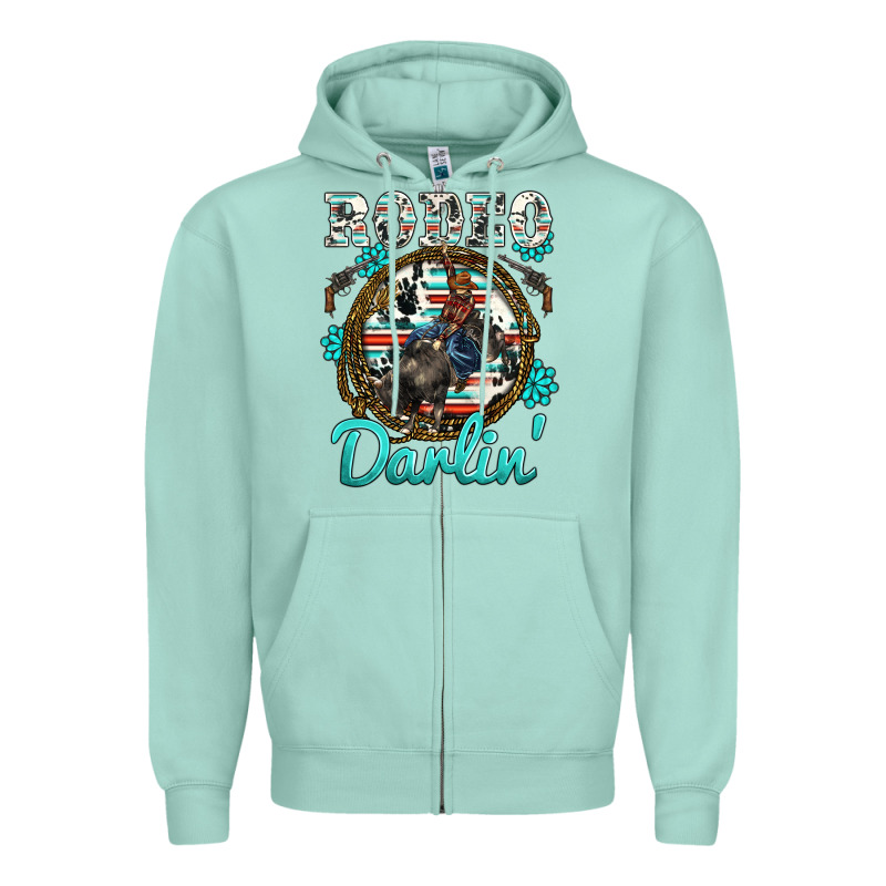 Western Rodeo Darlin' Bullfighter Serape Cowhide Turquoise Gemstones Zipper Hoodie by BarkalooDesign | Teevron
