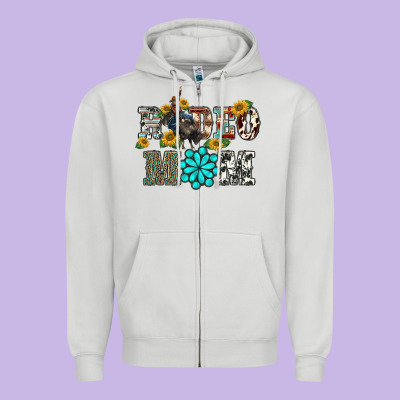 Western Rodeo Bullfighter Mom Turquoise Gemstones  Sunflowers Zipper Hoodie Designed By Barkaloodesign