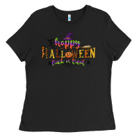Black happy halloween trick or treat Ladies Tee - CowGirlArtShop