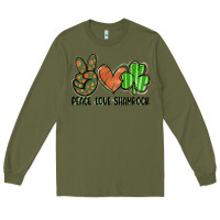 Army Green peace love shamrock Long Sleeve Tee - FaDigitalArtStudio
