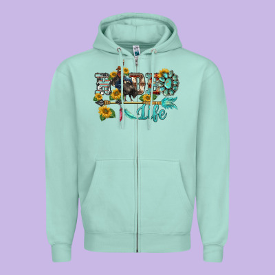 Western Rodeo Bullfighter  Life Turquoise's Gemstones Arrow Sunflowers Zipper Hoodie Designed By Barkaloodesign