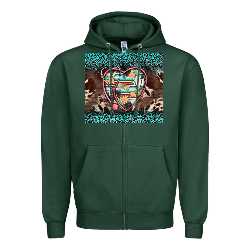 Western Nurse Stethoscope Turquoise Leopardes Zipper Hoodie by BarkalooDesign | Teevron