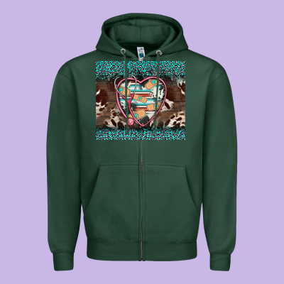Western Nurse Stethoscope Turquoise Leopardes Zipper Hoodie Designed By Barkaloodesign