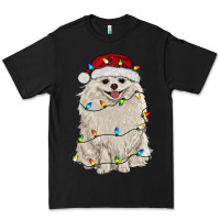 Black white pomeranian with christmas lights Premium Tee - RanaPortraitStore