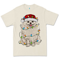Bone white pomeranian with christmas lights Premium Tee - RanaPortraitStore