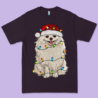 White Pomeranian With Christmas Lights Premium Tee Designed By Ranaportraitstore