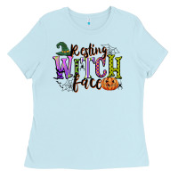 Baby Blue resting witch face Ladies Tee - CowGirlArtShop