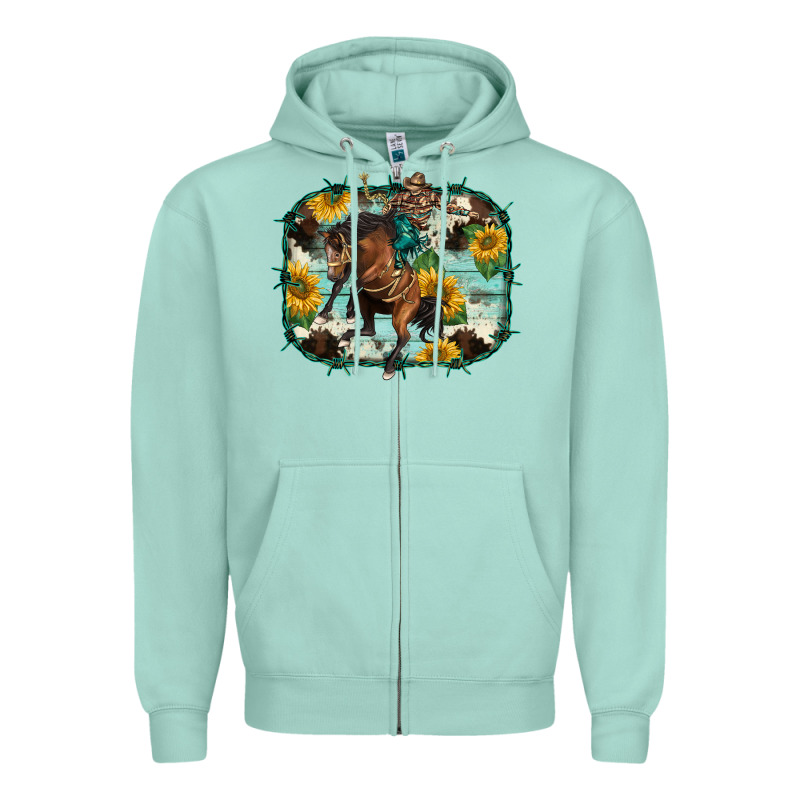 Western Rodeo Horse Cowhide Sunflowers Zipper Hoodie by BarkalooDesign | Teevron