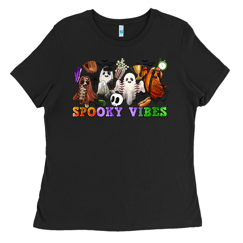 Spooky Vibes Sports Ghosts Ladies Tee by CowGirlArtShop | Teevron
