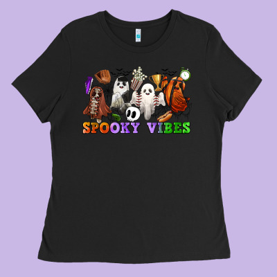 Spooky Vibes Sports Ghosts Ladies Tee Designed By Cowgirlartshop
