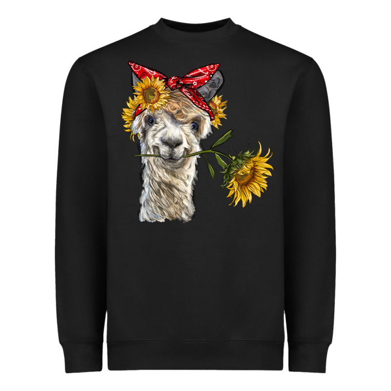 Alpaca With Sunflowers And Bandana Heavyweight Sweatshirt by BarkalooDesign | Teevron