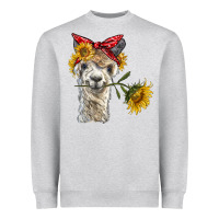 Heather Grey alpaca with sunflowers and bandana Heavyweight Sweatshirt - BarkalooDesign