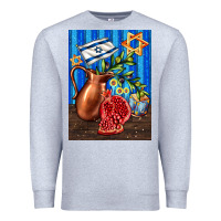 Heather Grey hanukkah table with oil pitcher Premium Sweatshirt - AdoDesignShop