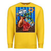 Lemon hanukkah table with oil pitcher Premium Sweatshirt - AdoDesignShop