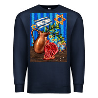 Navy hanukkah table with oil pitcher Premium Sweatshirt - AdoDesignShop