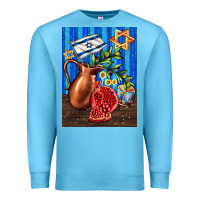 Ocean Blue hanukkah table with oil pitcher Premium Sweatshirt - AdoDesignShop