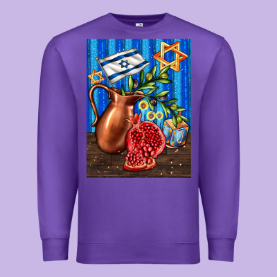 Hanukkah Table With Oil Pitcher Premium Sweatshirt Designed By Adodesignshop