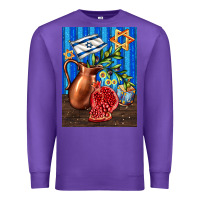 Purple hanukkah table with oil pitcher Premium Sweatshirt - AdoDesignShop