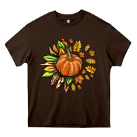 Chocolate Brown Fall Sunflower with Pumpkin Heavy Core Tee - texasbilliewilder