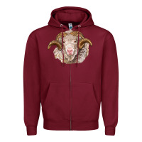 Burgundy merino wool ram Zipper Hoodie - BarkalooDesign