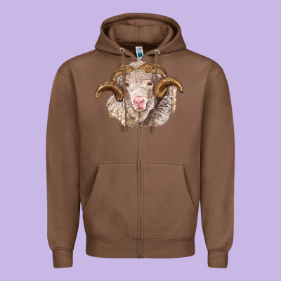 Merino Wool Ram Zipper Hoodie Designed By Barkaloodesign