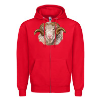Red merino wool ram Zipper Hoodie - BarkalooDesign