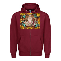 Burgundy merino ram with sunflowers and gemstone mousepad Zipper Hoodie - BarkalooDesign