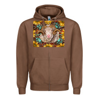 Chestnut merino ram with sunflowers and gemstone mousepad Zipper Hoodie - BarkalooDesign